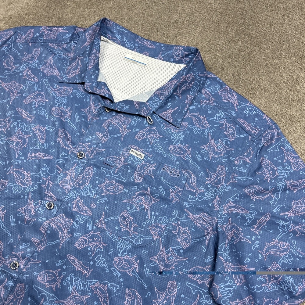 Columbia PFG Shirt Mens 2XL Loop Collar Vented Fishing Lightweight Button AOP